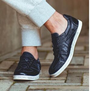 BED STU Men’s Muller Leather Sneaker, Pre-Scuffed, Designer, Navy, Size 10, NWT